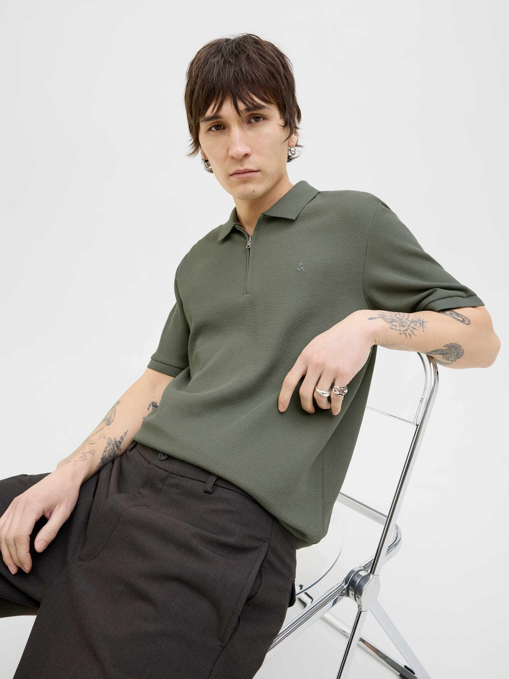 JACK & JONES Тениска JJEAUSTIN ZIP POLO SS NOOS