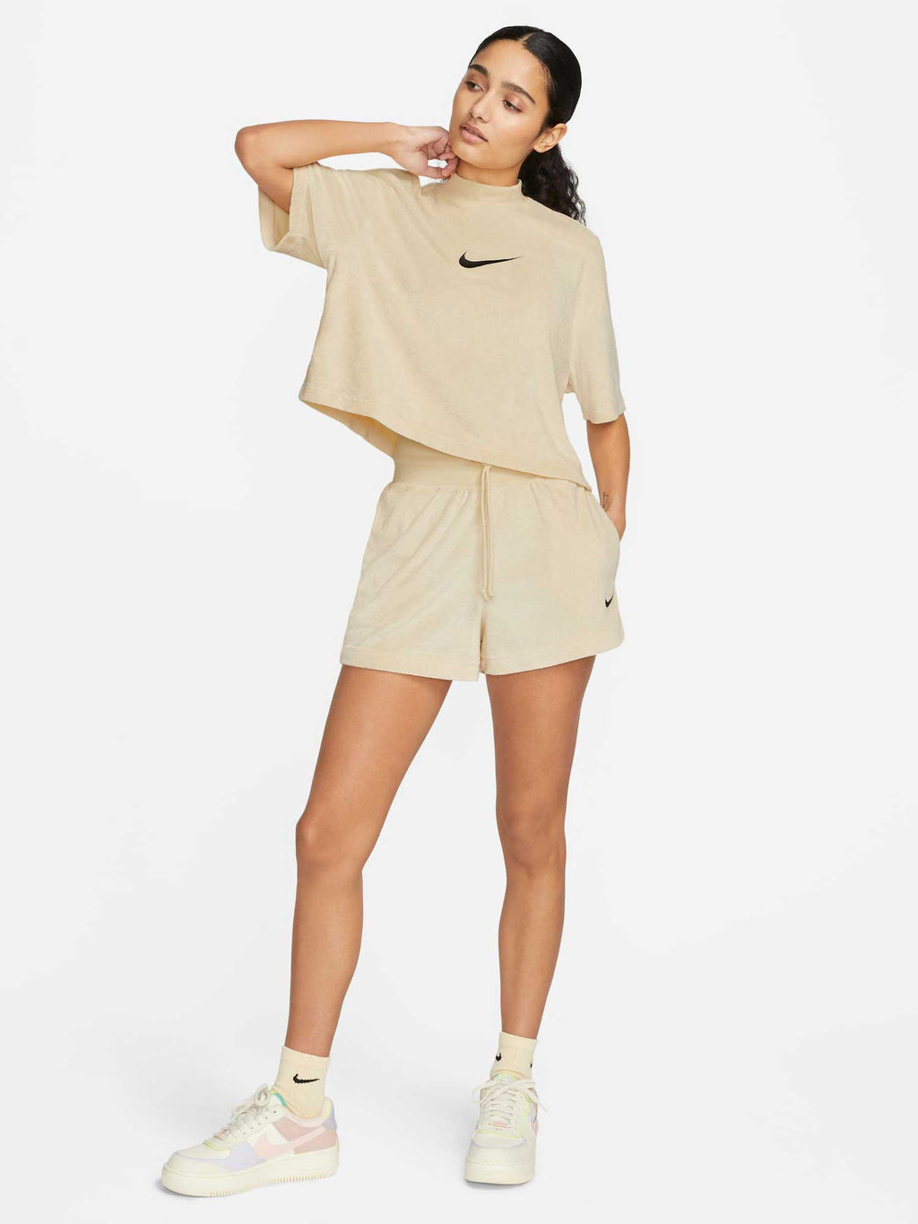NIKE Тениска W NSW MOCK SS TRRY MS