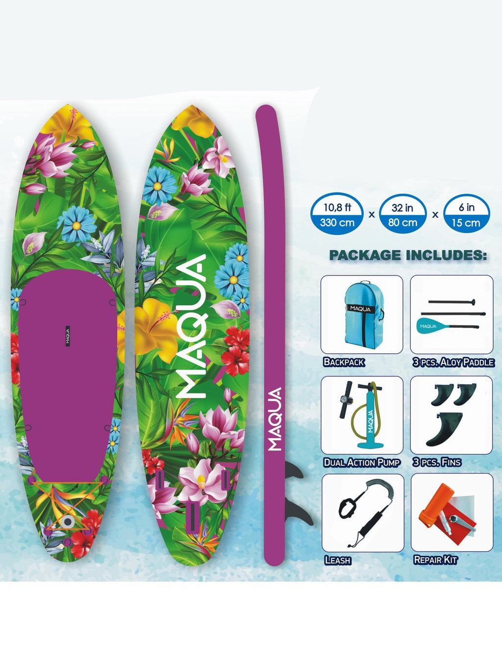MAQUA К-т надуваем SUP FLOWERS 330/80/15