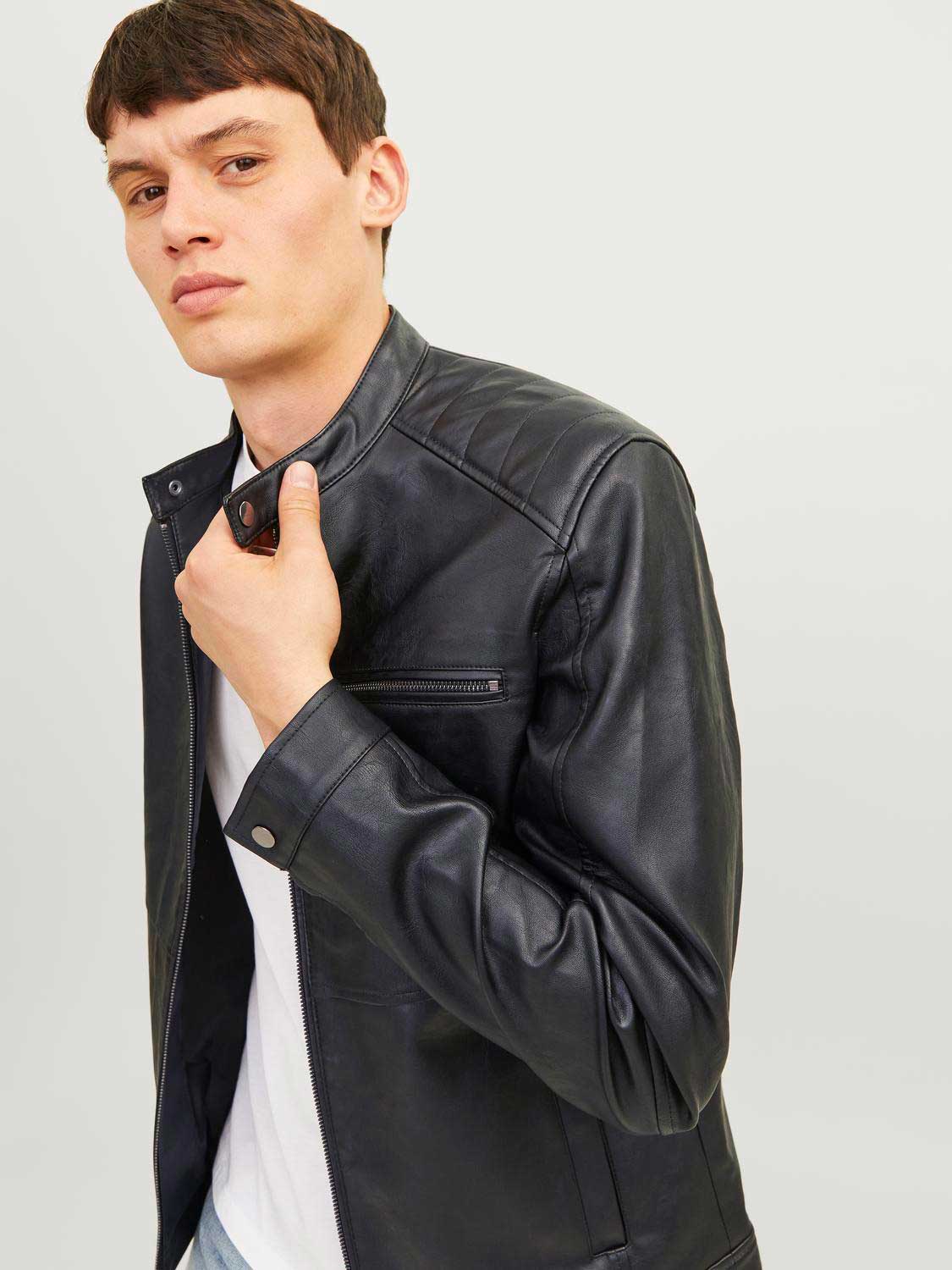 JACK & JONES Кожено яке JJEDYLAN PU BIKER JACKET NOOS